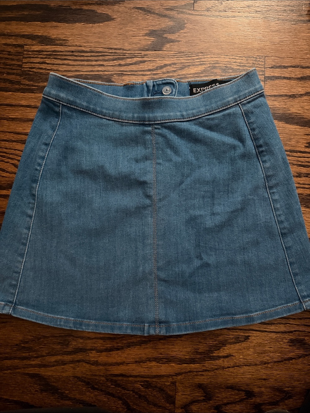 Express Denim A-Line Mini Skirt in Medium Blue